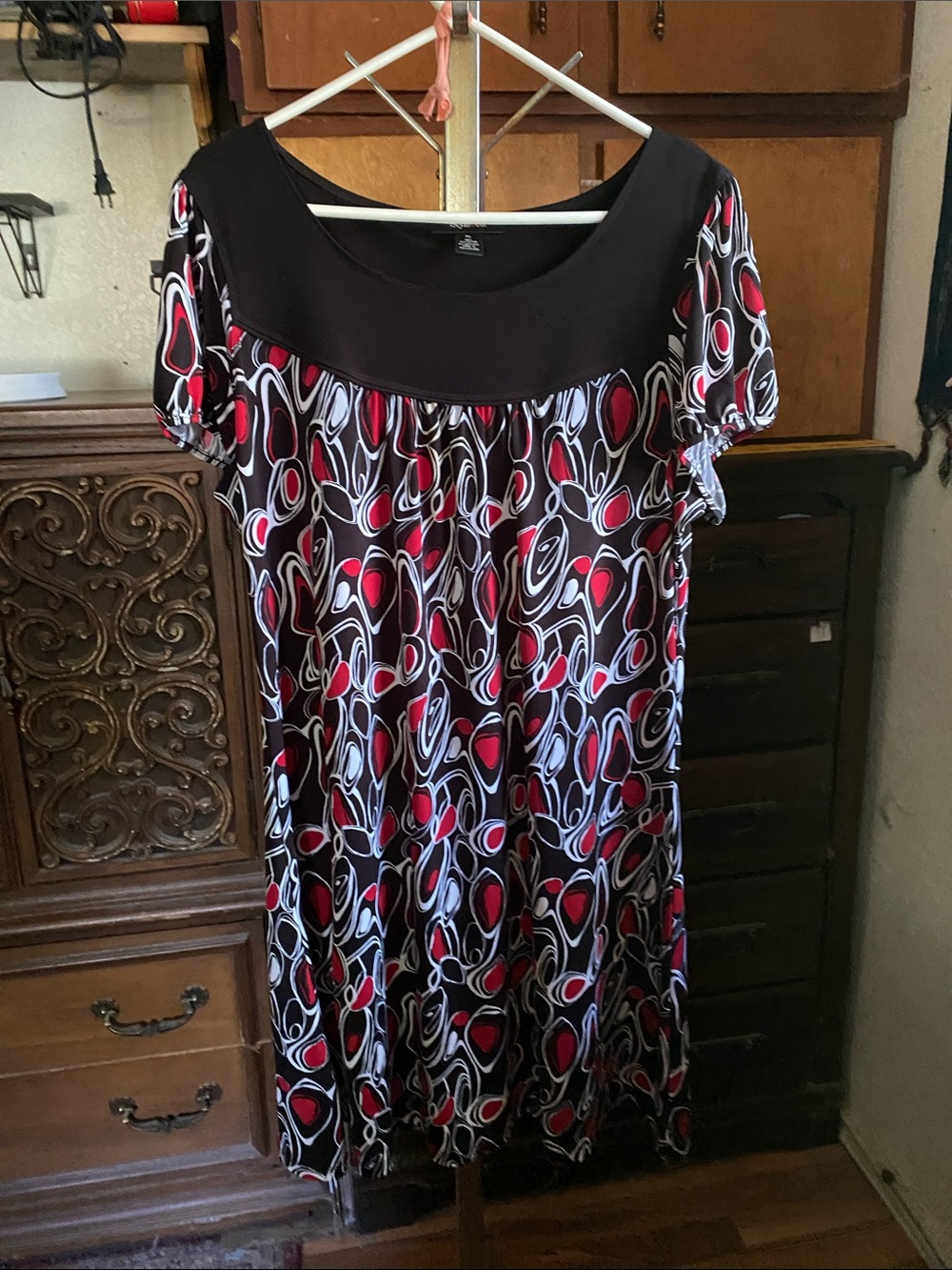 Style & Co. Black Crewneck Top with Subtle Logo Accent Women Dress